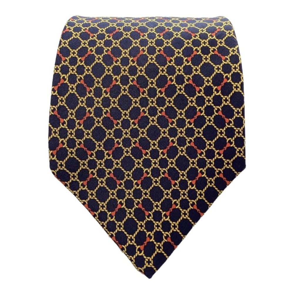 CARVEN PARIS Blue Geometric Silk Tie Hand Made In France 57-"4" EX COND